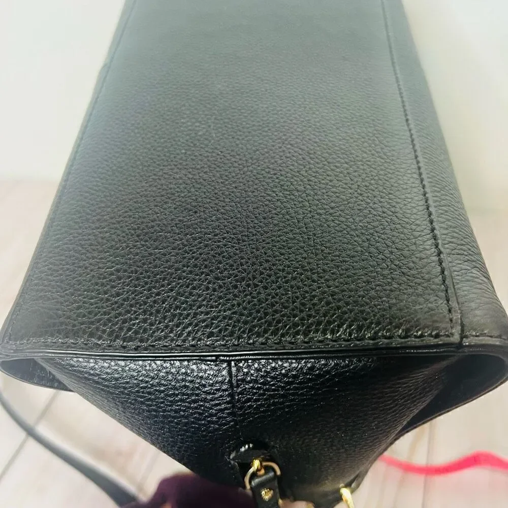 Kate Spade Grey Street Dominique Black Leather Satchel Purse Gold Hardware Tasse